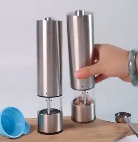 Moulin à sel et à poivre électrique réglable en acier inoxydable, automatique, avec LED