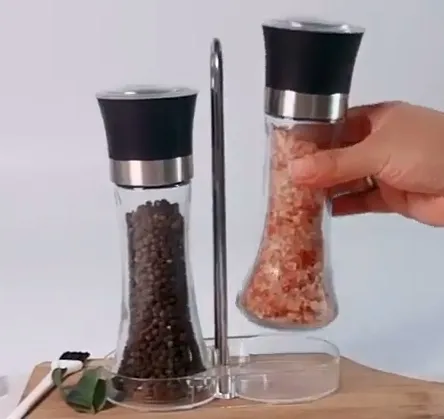 Pot à épices en verre rechargeable avec couvercle en plastique, moulin à sel et à poivre manuel pour gadgets de cuisine