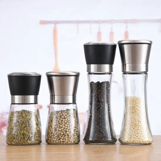 Moulin à sel et à poivre rechargeable en plastique avec réglage de la grosseur