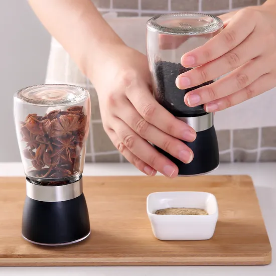 Moulin à épices manuel réglable en céramique avec bouteille en verre