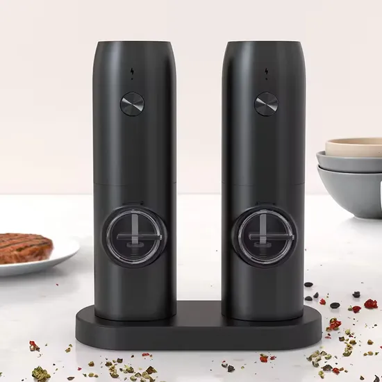 Ensemble de moulin à sel et à poivre électrique à gravité, pot à épices, moulin à poivre noir rechargeable, ensembles de moulins à sel et à poivre en cristal