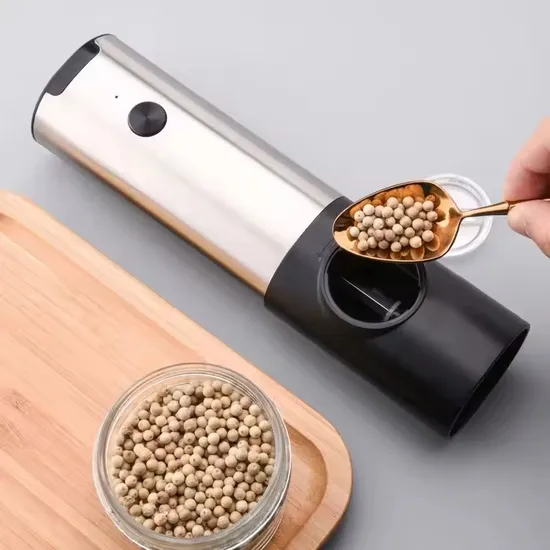 Ensemble salière et poivrière automatique en acier inoxydable, moulin à sel et à poivre rechargeable avec réglage de la grosseur